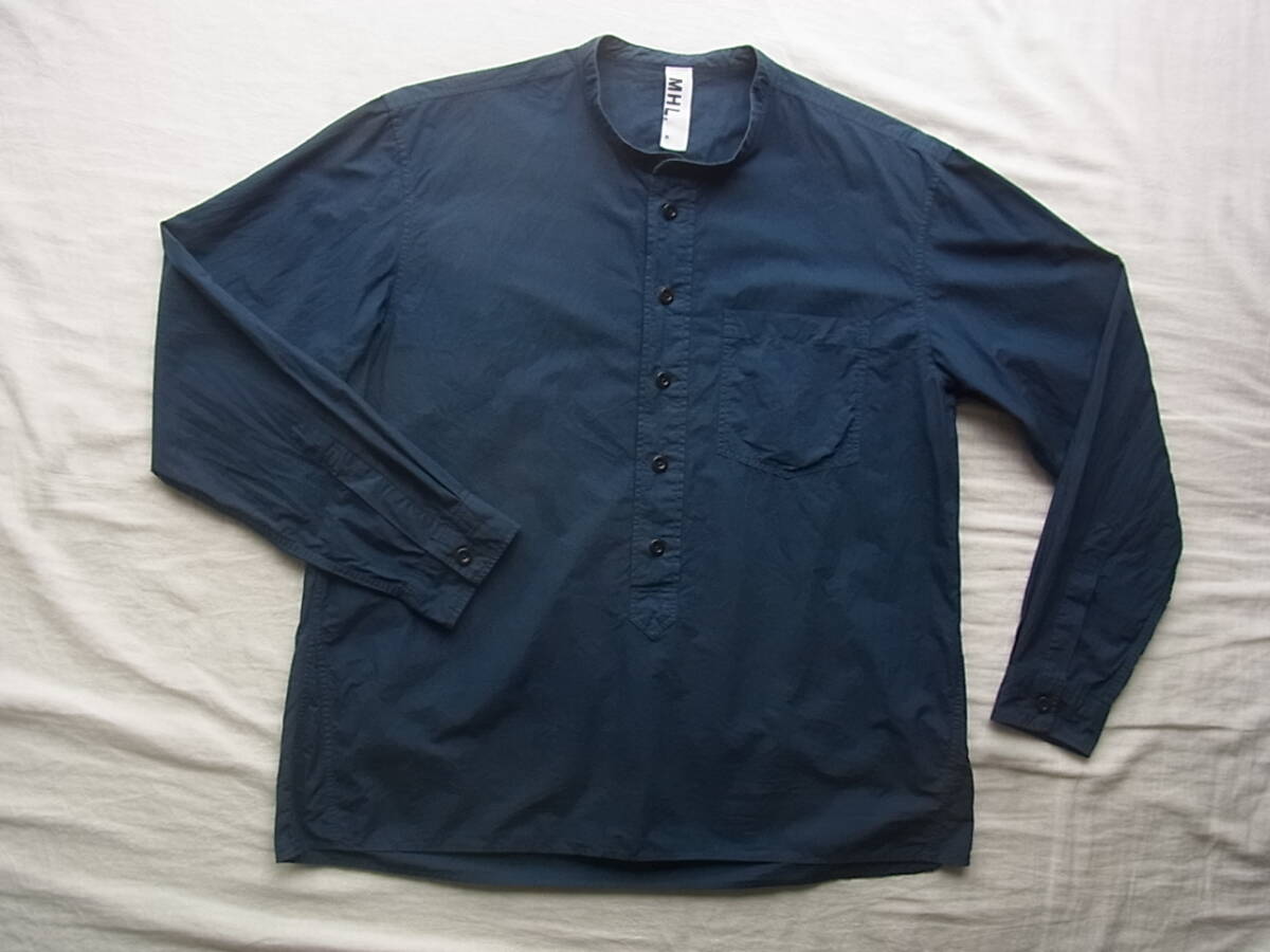 M H L, Margaret Howell cotton linenAla Imp ru over band color shirt size M navy made in Japan 