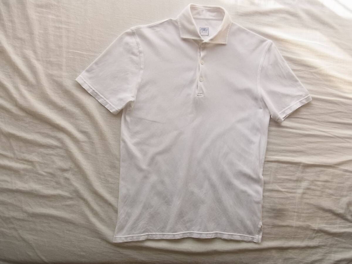 FEDELI フェデリ 鹿の子素材 半袖プルオーバー ワイドカラーシャツ サイズ 46 ホワイト MADE IN ITALYの画像2