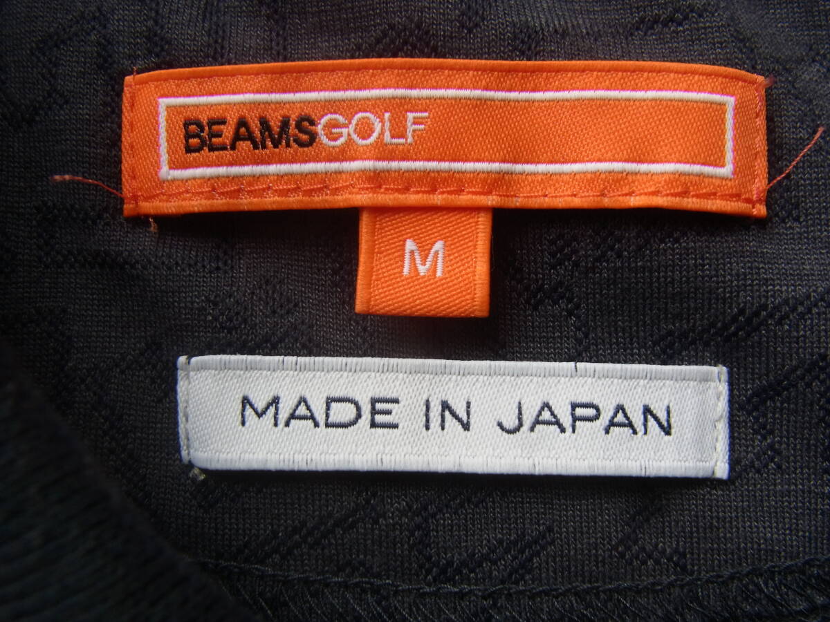 BEAMS GOLF ビームス ゴルフ　ゴルフシャツ　サイズ M 日本製　　グレー × ネイビーのジャガード総柄_画像5