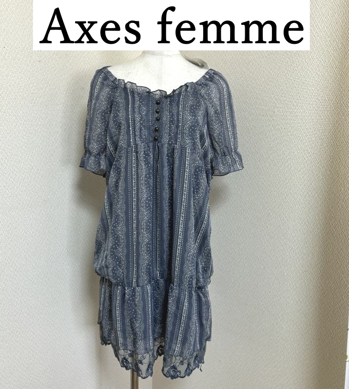 タグ付き　axes femme　アクシーズファム　ワンピース　水色　ブルーグレー　ひざ丈　半袖_画像1