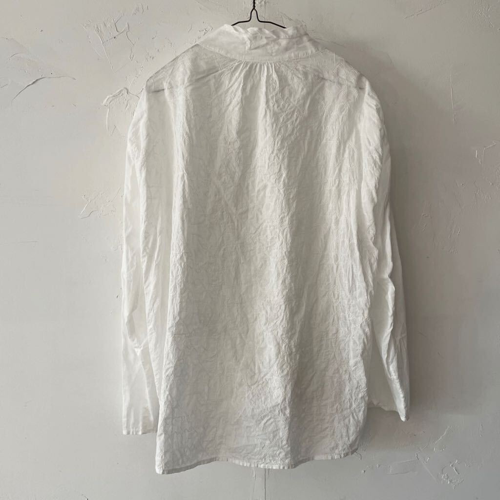 plantation プランテーション ギャザー 刺繍 コットン シャツ 4ホワイト 白 長袖 ブラウス ノーカラー エイネット 綿 ドレスシャツ の画像6