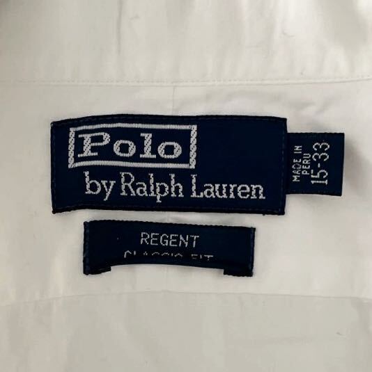 Polo by Ralph Lauren ペルー製 コットン 白シャツ 4 長袖ドレスシャツ ワークシャツ ホリゾンタルカラー 無地 バックタック メンズ古着_画像9
