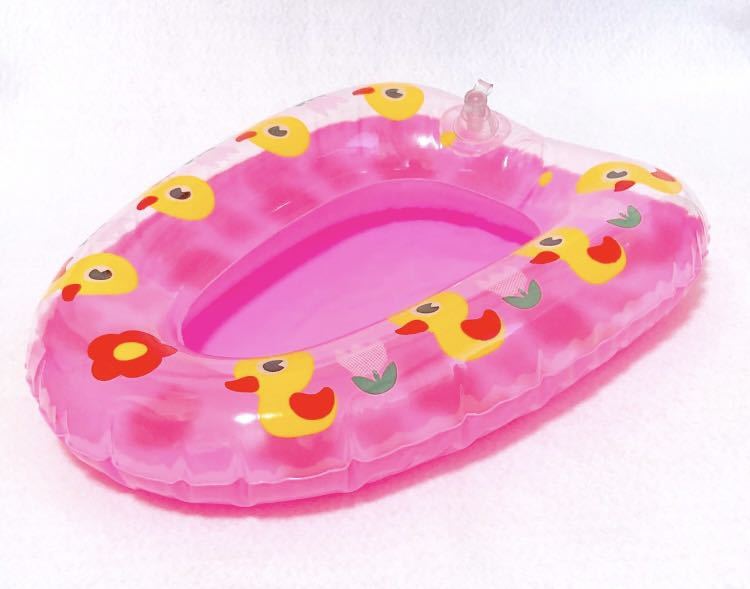 あひる柄 ミニチュアプール(ピンク色)とミニ浮き輪セット(ピンクと青)　お人形用 ミニチュア ドールハウス お風呂遊びに！　_画像5