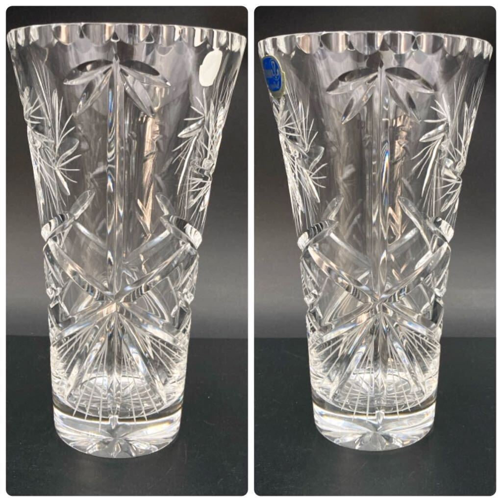 YZ568)Bohemia ボヘミア クリスタル フラワーベース 箱付 現状品/ 花瓶 花生け 花器 クリスタルガラス ボヘミアングラス CRYSTAL の画像3