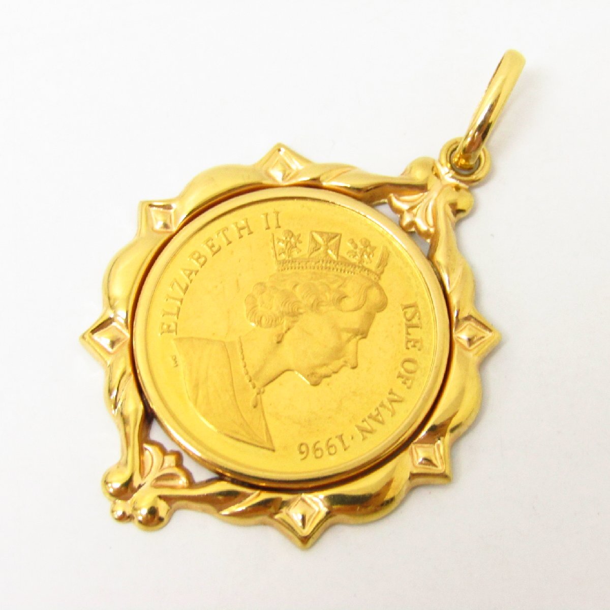 純金 / K24 マン島キャット金貨 1/5oz ビルマ猫 1996年製 ペンダントトップ コインチャーム ペンダントヘッド K18 フレーム ▼AC24865