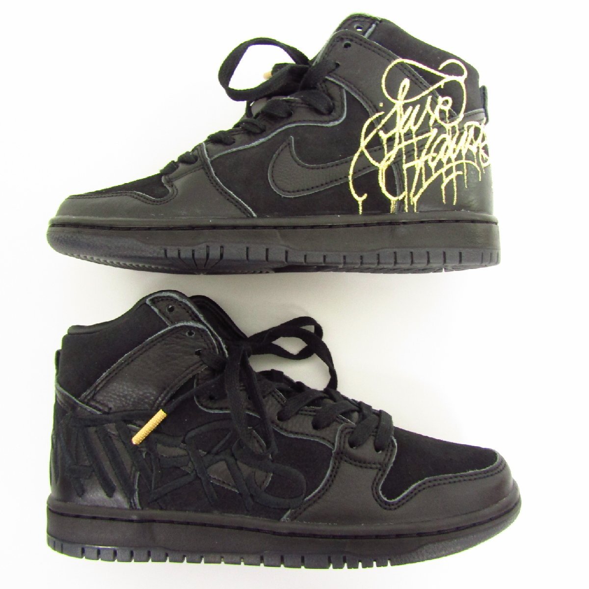 美品 FAUST × NIKE ナイキ SB DUNK HIGH PRO QS ”Black and Metallic Gold” DH7755-001 SIZE:24.5cm スニーカー 靴 〓A9820の画像4