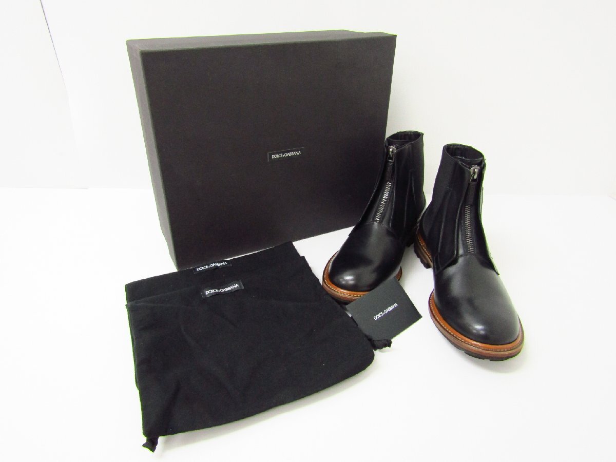 美品 DOLCE&GABBANA 25.5cm A60040 ジップアップサイドゴアブーツ 靴 ●A9372の画像1