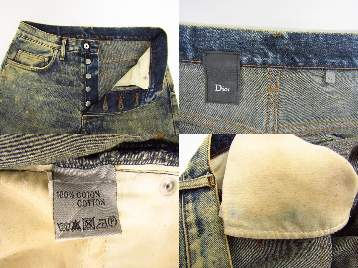 Dior Dior авария Denim брюки повреждение краска обработка USED обработка размер :28 * FG7099