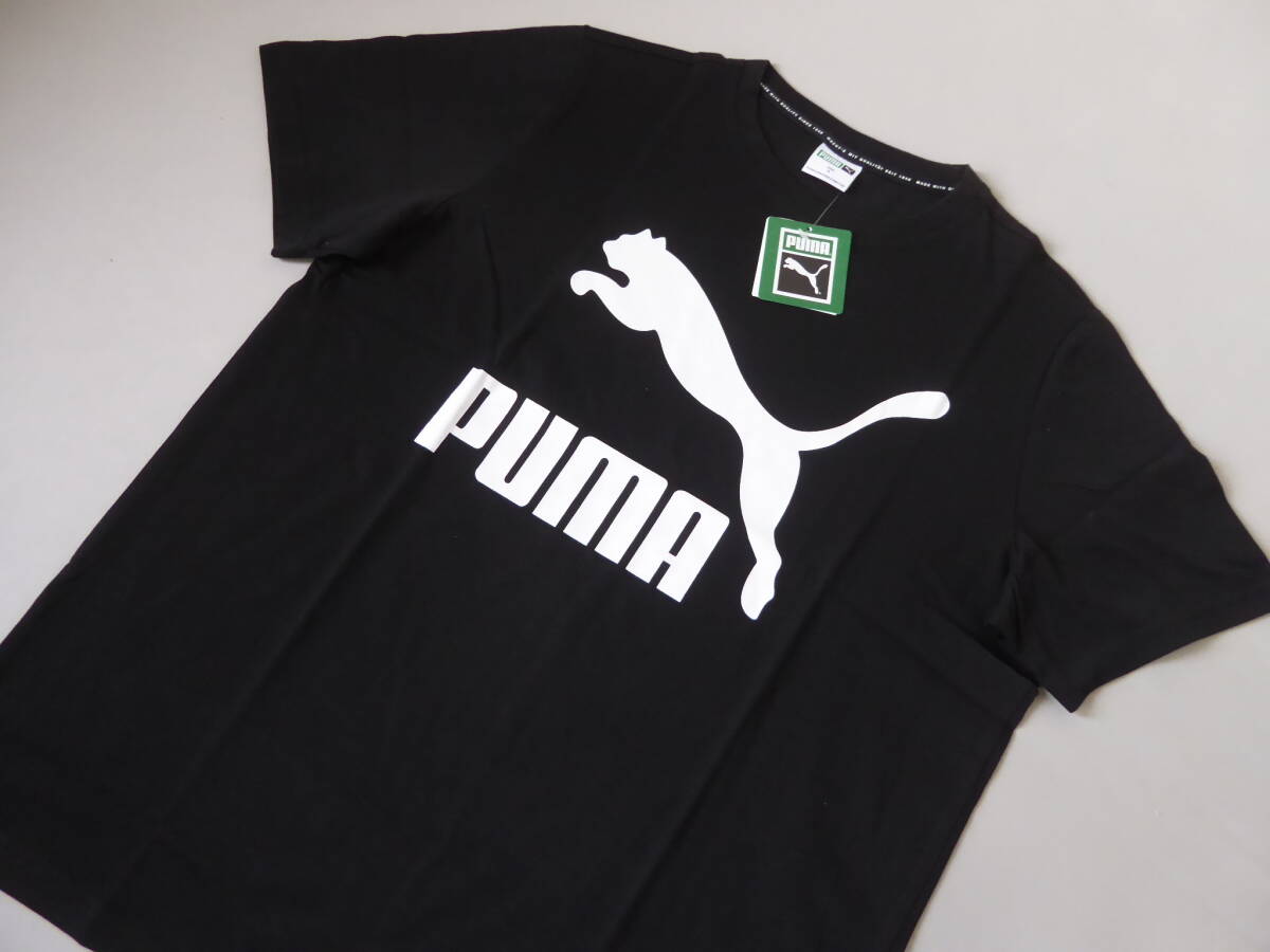 PUMA プーマ ビッグロゴ カジュアル コットン 半袖 Tシャツ　XL　黒　①_画像1