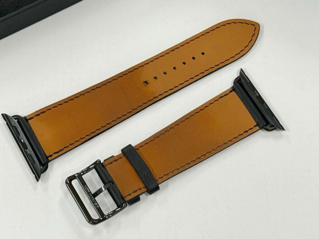 ☆即決 Apple Watch Hermes 45mm 44mm ブラック 黒 シンプルトゥール レザーストラップ アップルウォッチ エルメス レザーバンド 735