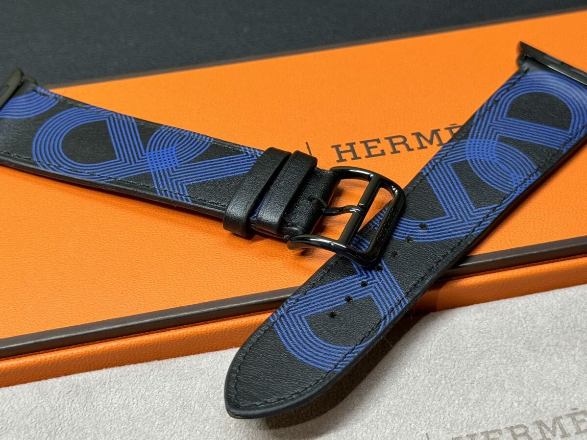 ☆即決 美品 Apple watch HERMES Series7 45mm 44mシンプルトゥール レザーバンド アップルウォッチ エルメス サーキットH 黒 ブルー 700_画像1