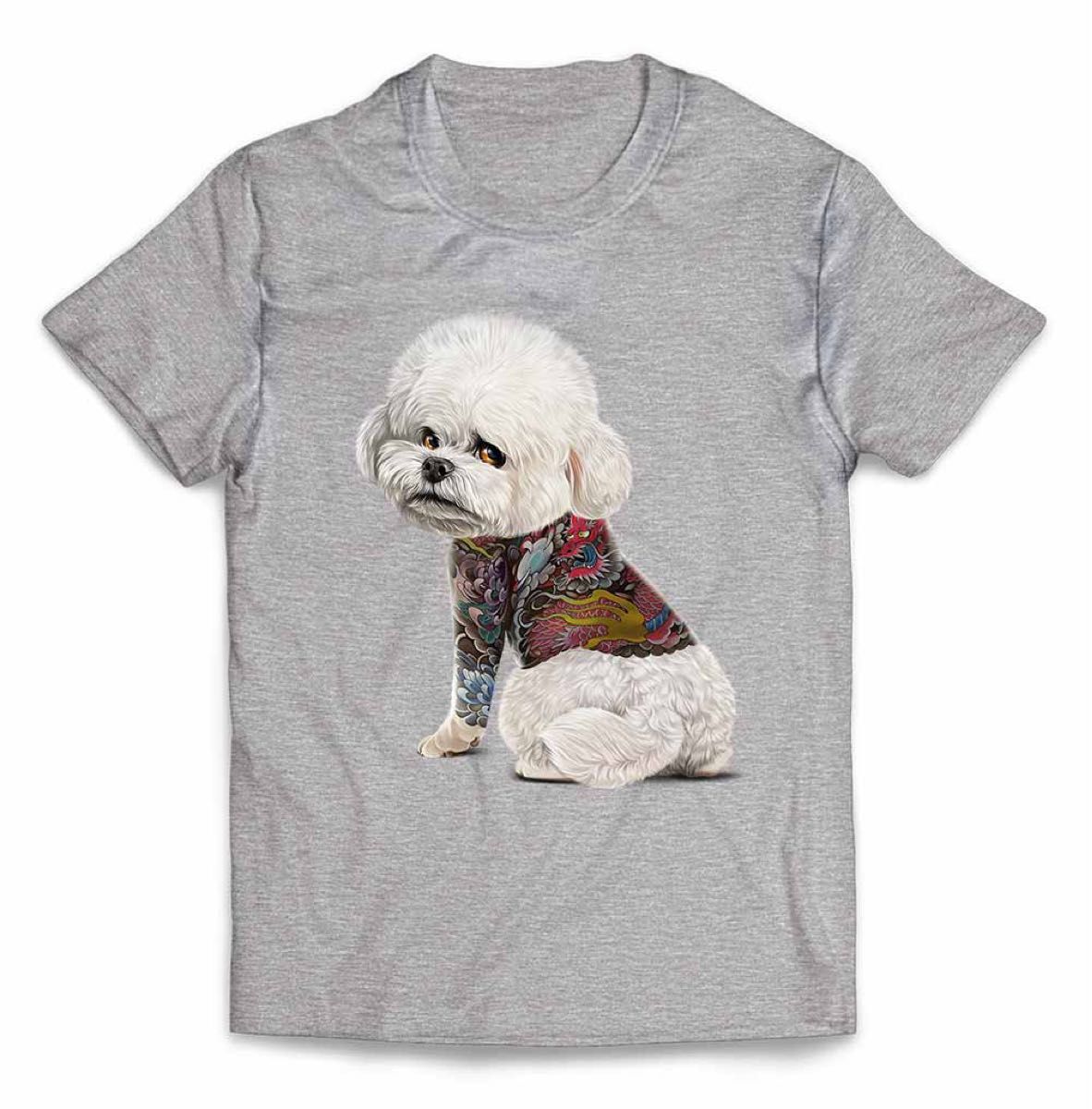 ビションフリーゼ 犬 いぬ タトゥー 刺青 半袖 Tシャツ メンズ レディース ブラック