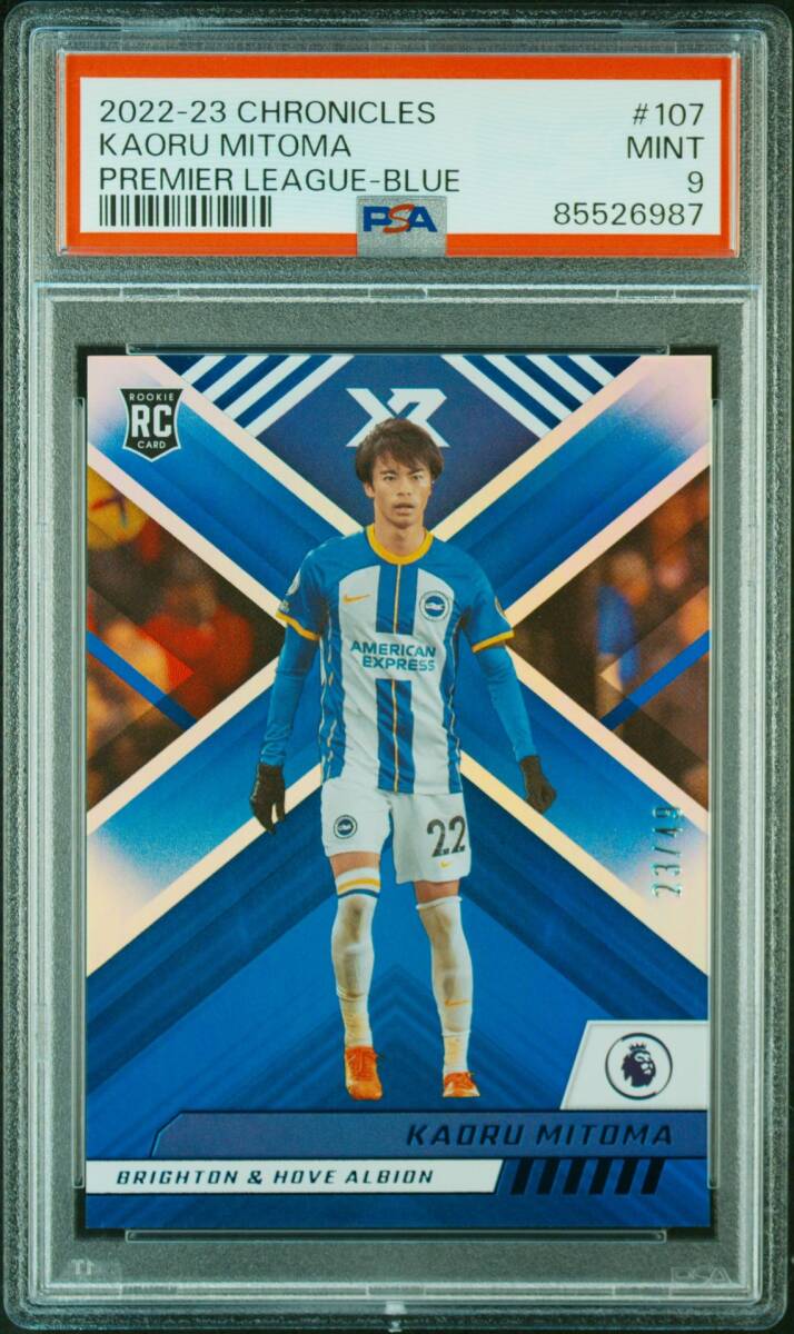 三笘薫 2022-23 PANINI CHRONICLES 107 KAORU MITOMA PREMIER LEAGUE-BLUE 49枚限定 RC ルーキーカード PSA9 サッカー 日本代表の画像1