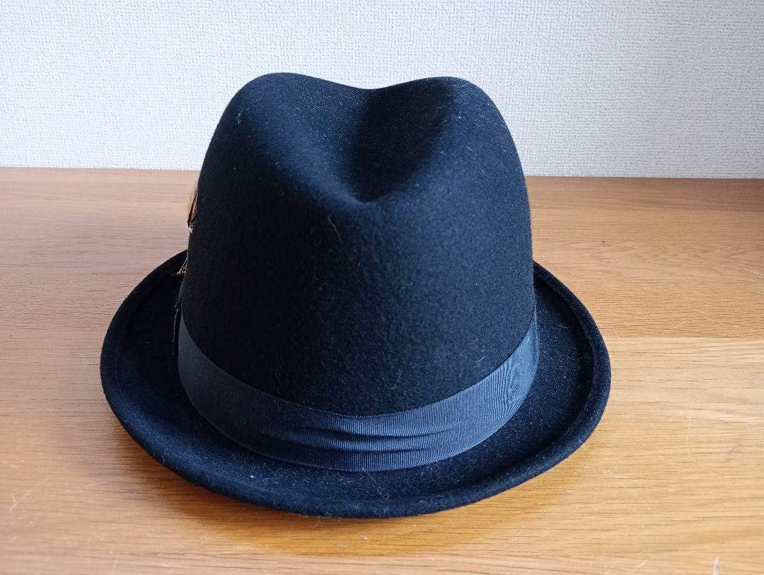 ☆NEW YORK HAT ニューヨークハット 中折れハット 羽根付き Lサイズ アメリカ製 USA製 ウール100％ ブラック 美品_画像2