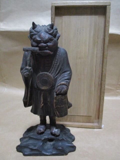 木彫　鬼の念仏　珍品　古箱付き　Q81-1_画像1
