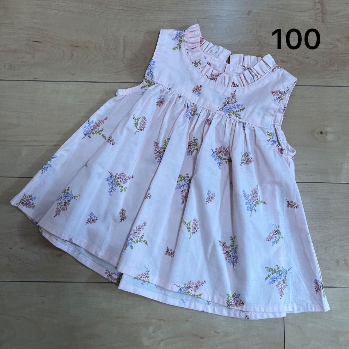 ハンドメイド［新品］子どもピンク花柄ブラウス100