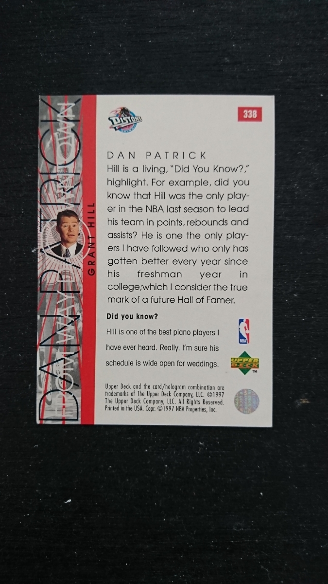1997年UPPER DECK製NBA DETROIT PISTONS「GRANT・HILL」トレーディングカード1枚/グラント・ヒル デトロイトピストンズ FILA_画像2