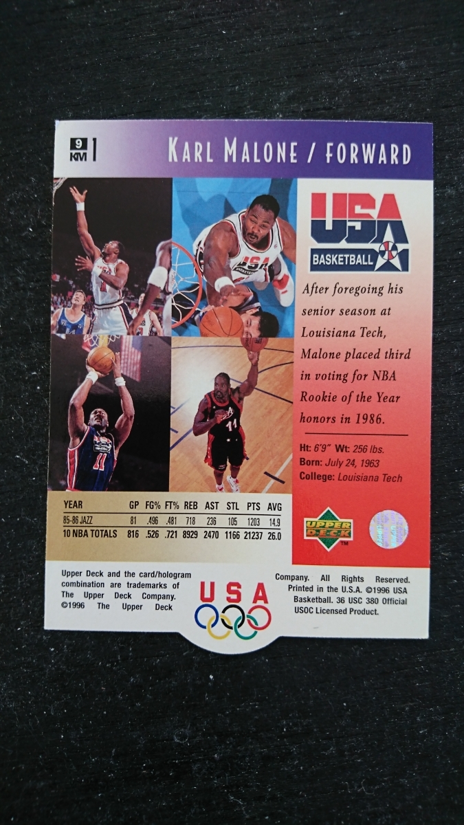 1996 year that time thing!UPPER DECK made OLYMPIC BASKETBALL USA representative DREAM TEAM[KARL*MALONE] trading card 1 sheets /NBA UTAH JAZZ Karl *ma loan 