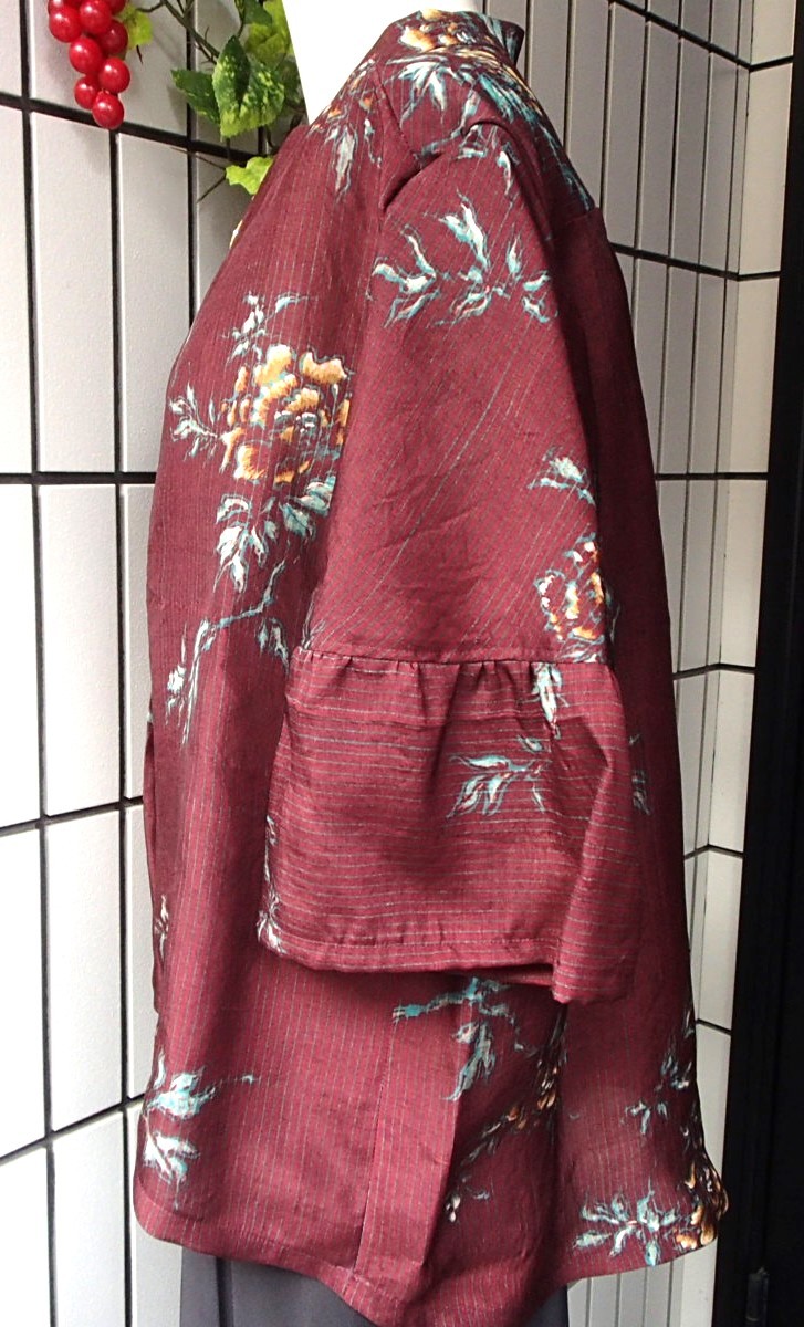  кимоно переделка ручная работа оборка рукав блуза натуральный шелк маленький бобы цвет. Schic ... большой цветочный принт . замечательный туника!!