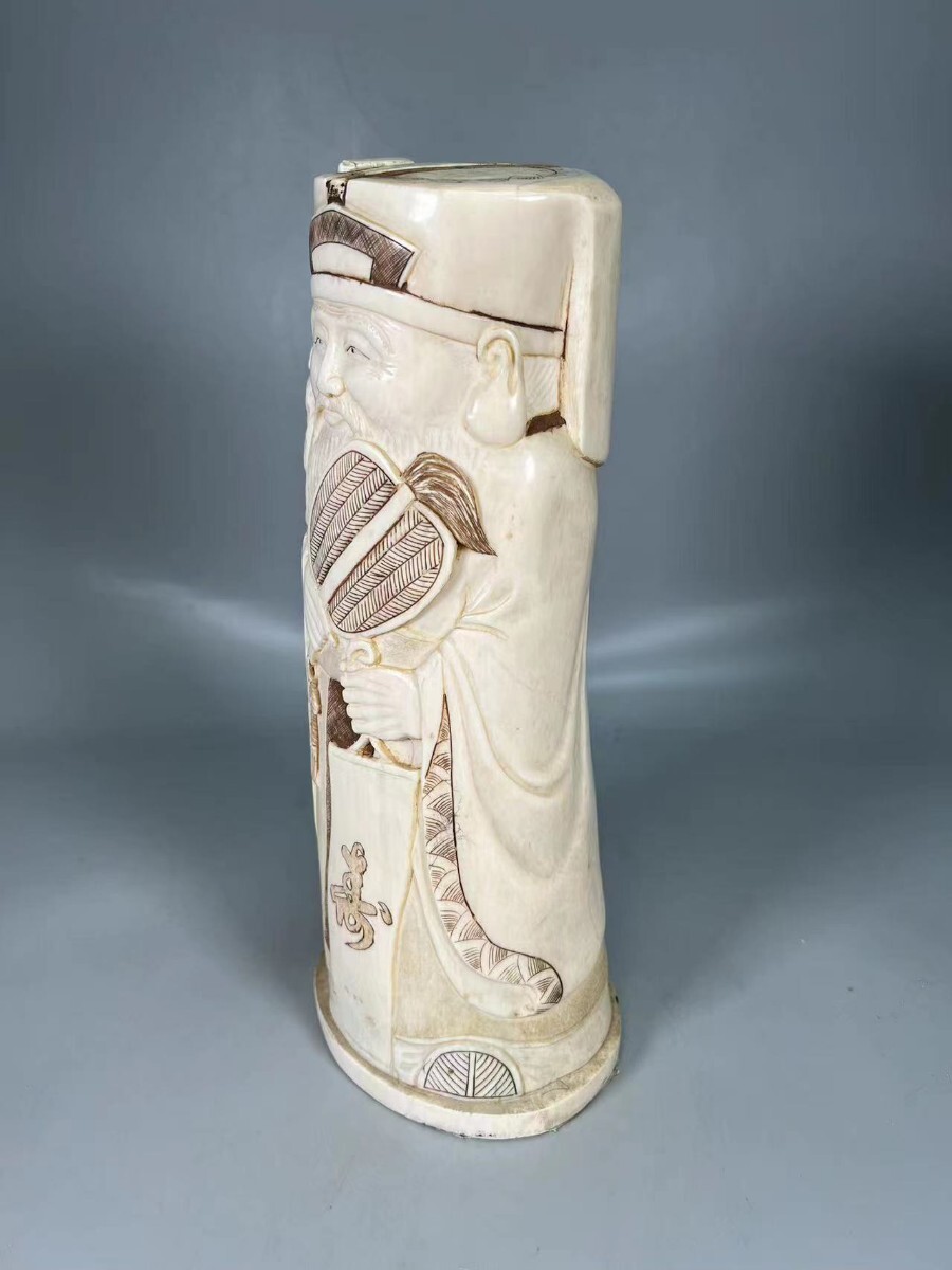 H222C 元之作 「寿老人」 七福神 東洋彫刻 細密細工 縁起物 飾物 インテリア 時代物 重3228_画像3