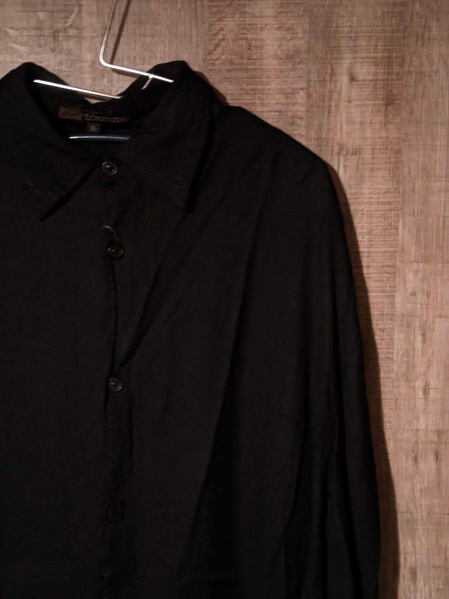 グッドレギュラー　レーヨン　オーバーサイズ　長袖シャツ　雰囲気　モード　ステッチワーク　ブラック　モノトーン　 黒 トップス