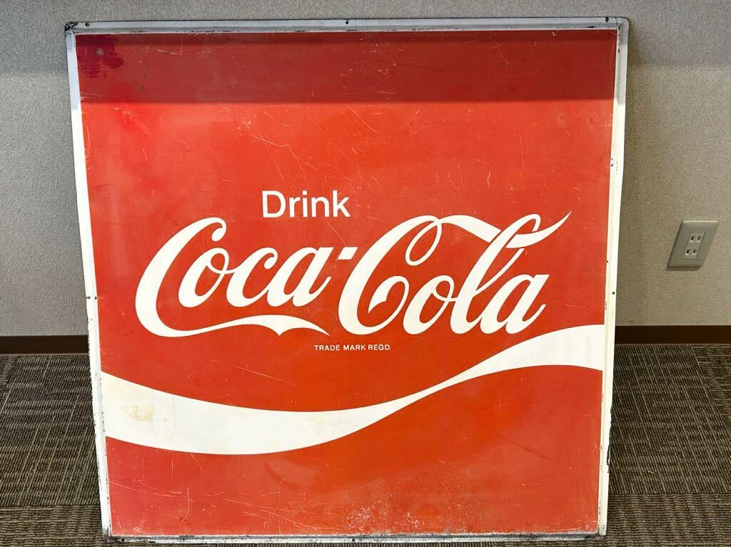 C26 ホーロー看板 「Coca-Cola コカコーラ」 90×90 特大サイズ 昭和レトロ 琺瑯看板 当時物 広告 ホーロー製 の画像1