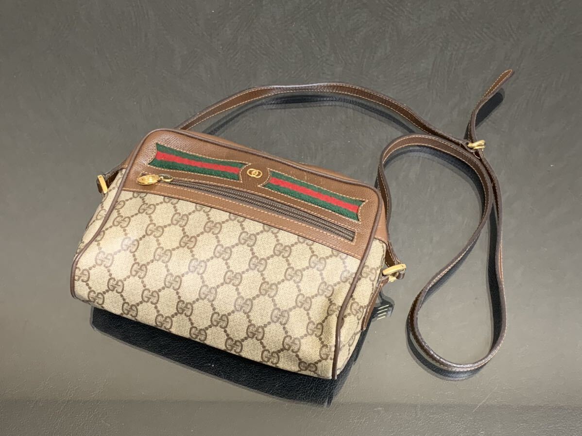 D236 GUCCI グッチ ショルダーバッグ シェリーライン オールドグッチ GG柄 PVC レザー 001.56.6655 ヴィンテージ 斜め掛けの画像1