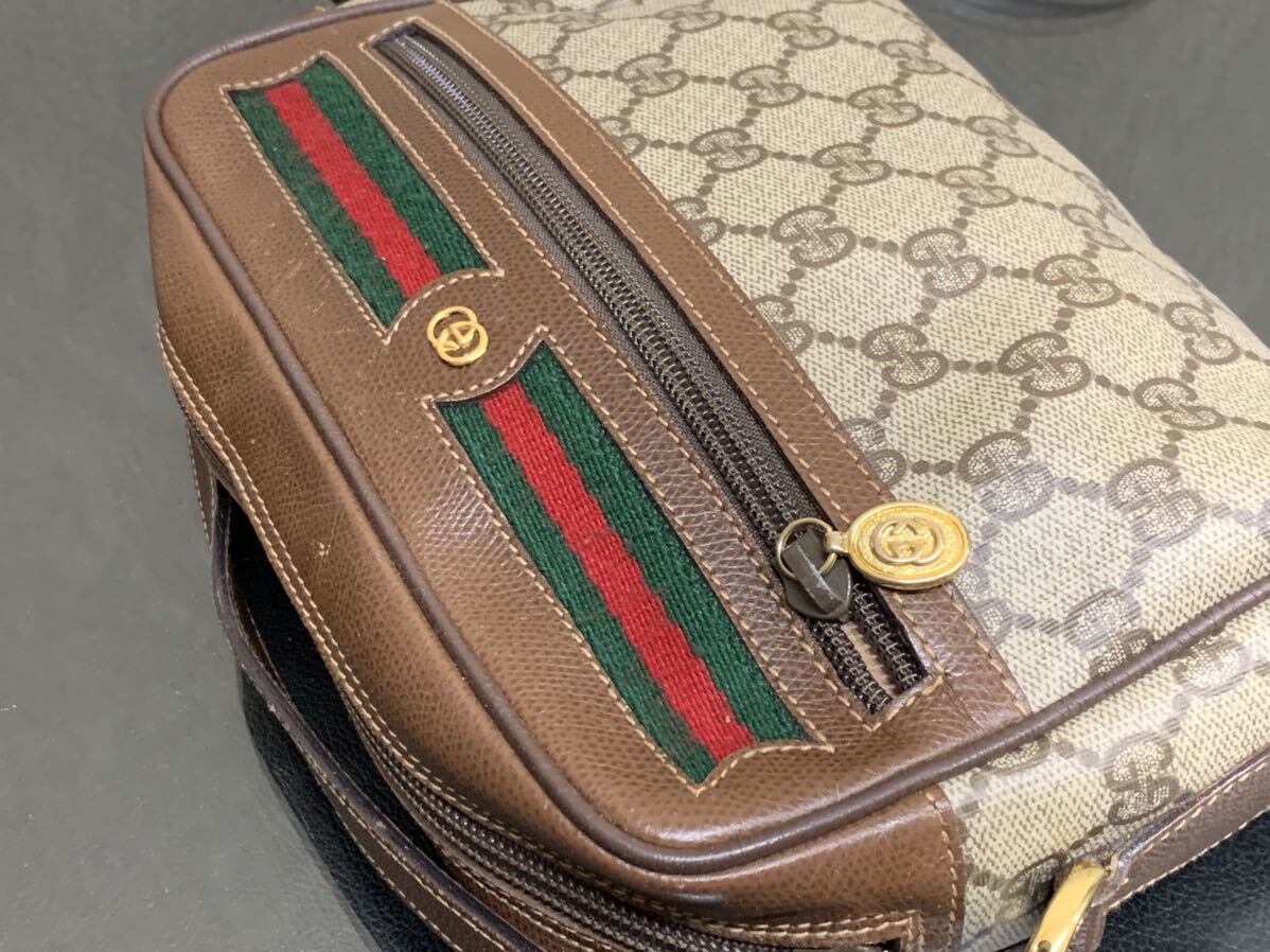 D236 GUCCI グッチ ショルダーバッグ シェリーライン オールドグッチ GG柄 PVC レザー 001.56.6655 ヴィンテージ 斜め掛けの画像4