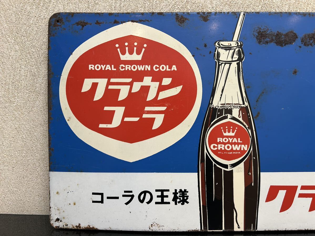 C26 horn low signboard [ Crown Cola ] Cola. king Suntory Showa Retro enamel signboard that time thing advertisement enamelled 