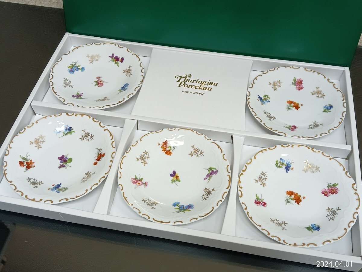 A467 未使用 Thuringian Porcelain ライヒェンバッハ チューリンゲン ポーセレン 陶磁器 小皿5枚セットの画像2