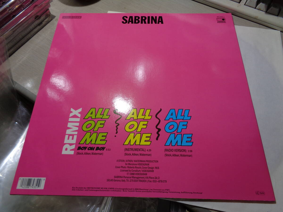 サブリナ,SABRINA/ALL OF ME(BOY OH BOY)(REMIX)(GERMANY/SHERMAN.:887 935-1 UNPLAYED MINT!!! 12”の画像2