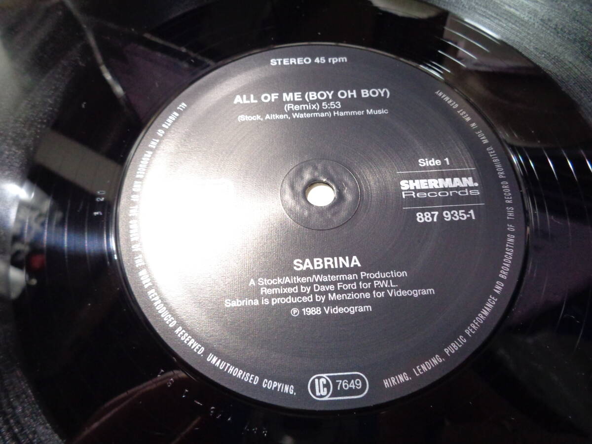 サブリナ,SABRINA/ALL OF ME(BOY OH BOY)(REMIX)(GERMANY/SHERMAN.:887 935-1 UNPLAYED MINT!!! 12”の画像3