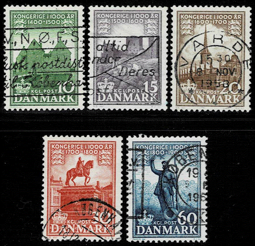 《デンマーク》1954-56年　デンマーク王国1000年　５種_画像1