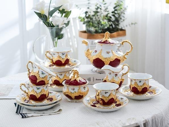  hand made MEISSEN Meissen teapot & cup & saucer & milk pot & sugar pot 15 point set Western-style tableware Afternoon Tea 