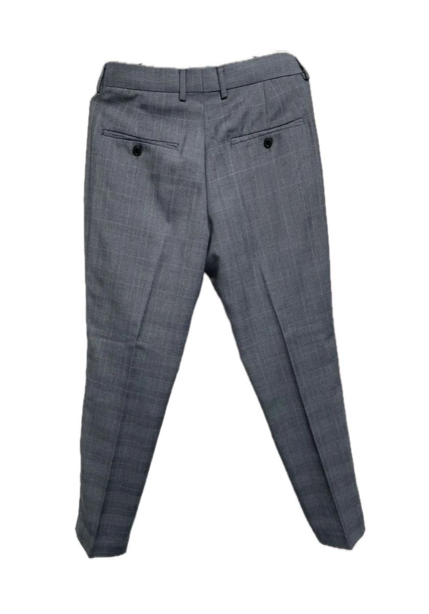 H&M スリムフィット スーツパンツ チェック ブルー グレー サイズ44