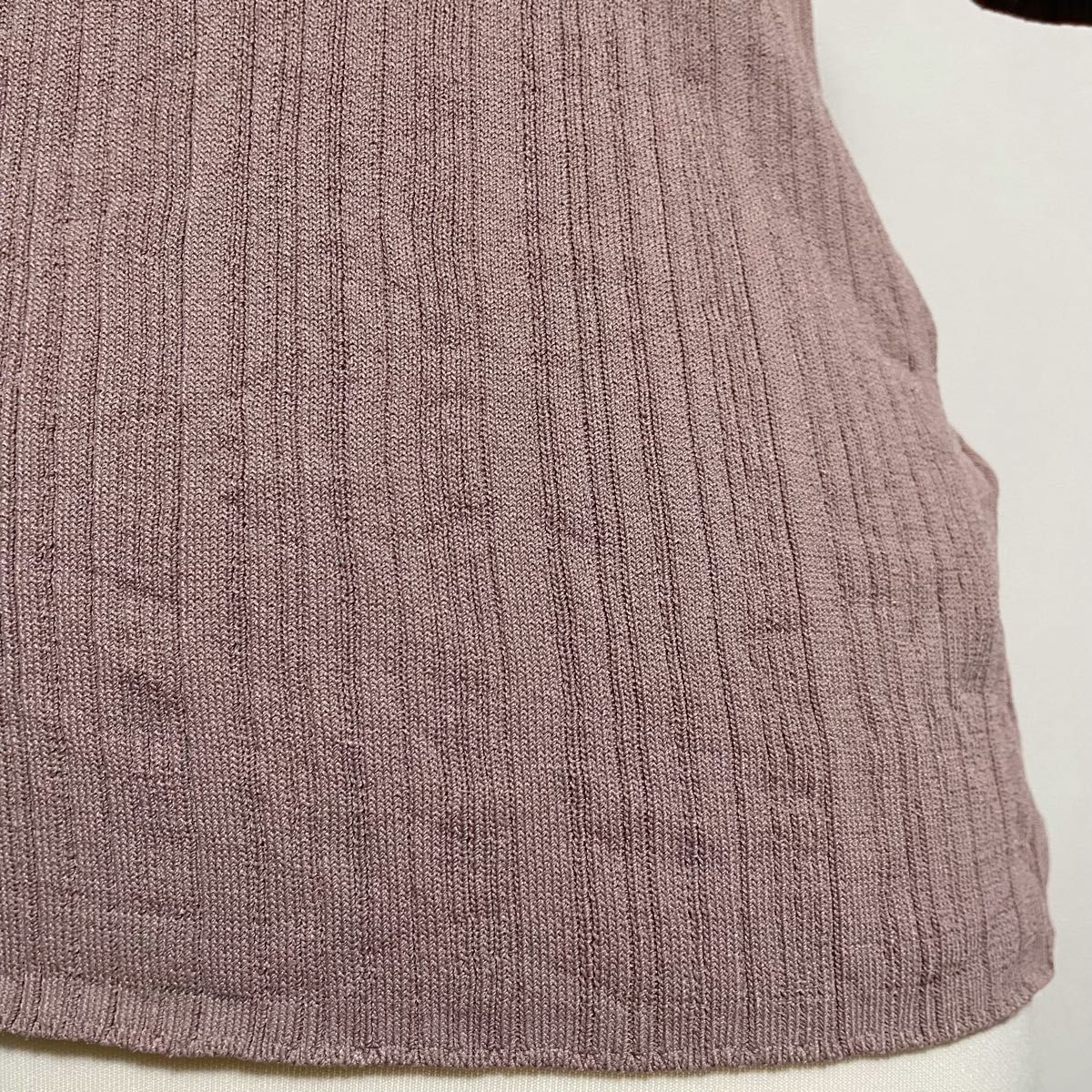センスオブプレイス 変形リブ サマーニット 小豆色  セーター 五分袖 薄手