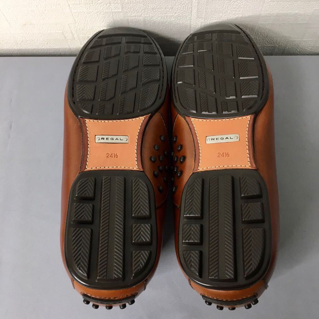 REGAL リーガル ドライビングシューズ メンズ レザー ブラウン 954R 24.5cm スリッポン ビットローファー 革靴 靴 の画像6