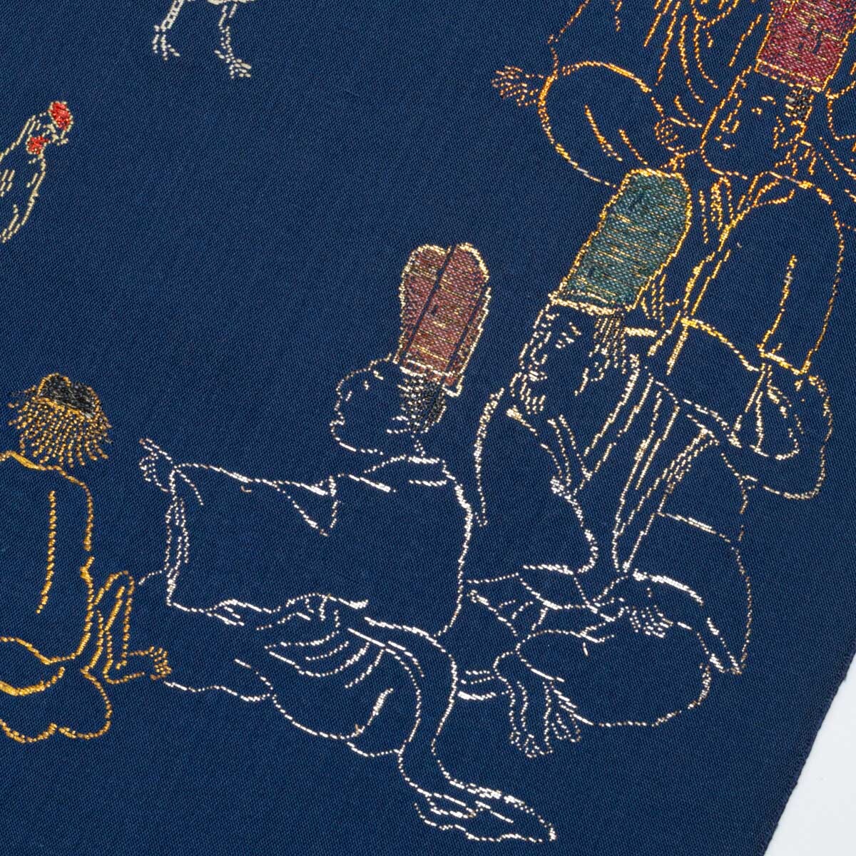 龍村平蔵 袋帯 鶏売りと町人の図 風俗画 濃紺 西陣織 正絹の画像6