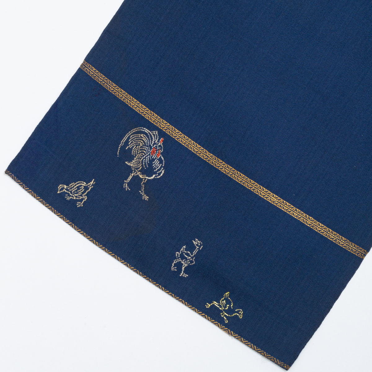 龍村平蔵 袋帯 鶏売りと町人の図 風俗画 濃紺 西陣織 正絹の画像9