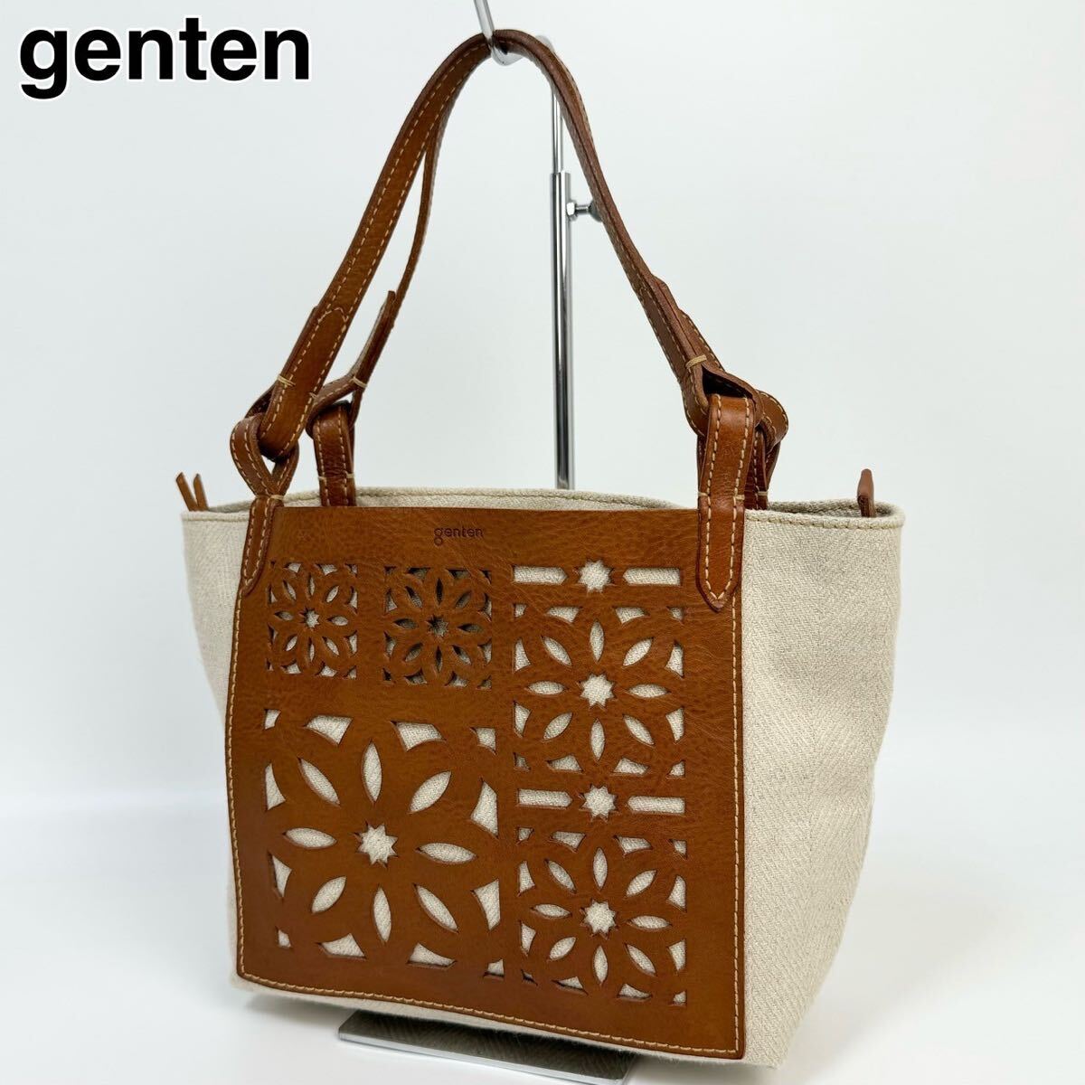 24D09 genten ゲンテン ハンドバッグ 本革 カットワークの画像1