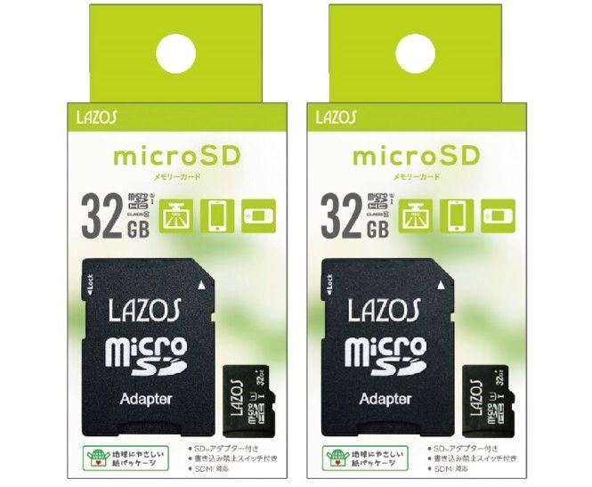 Lazos microSDカード 32GB 2枚セット Class10 UHS-I microSDHC 32GB　L-B32MSD10-U1 x2_画像1