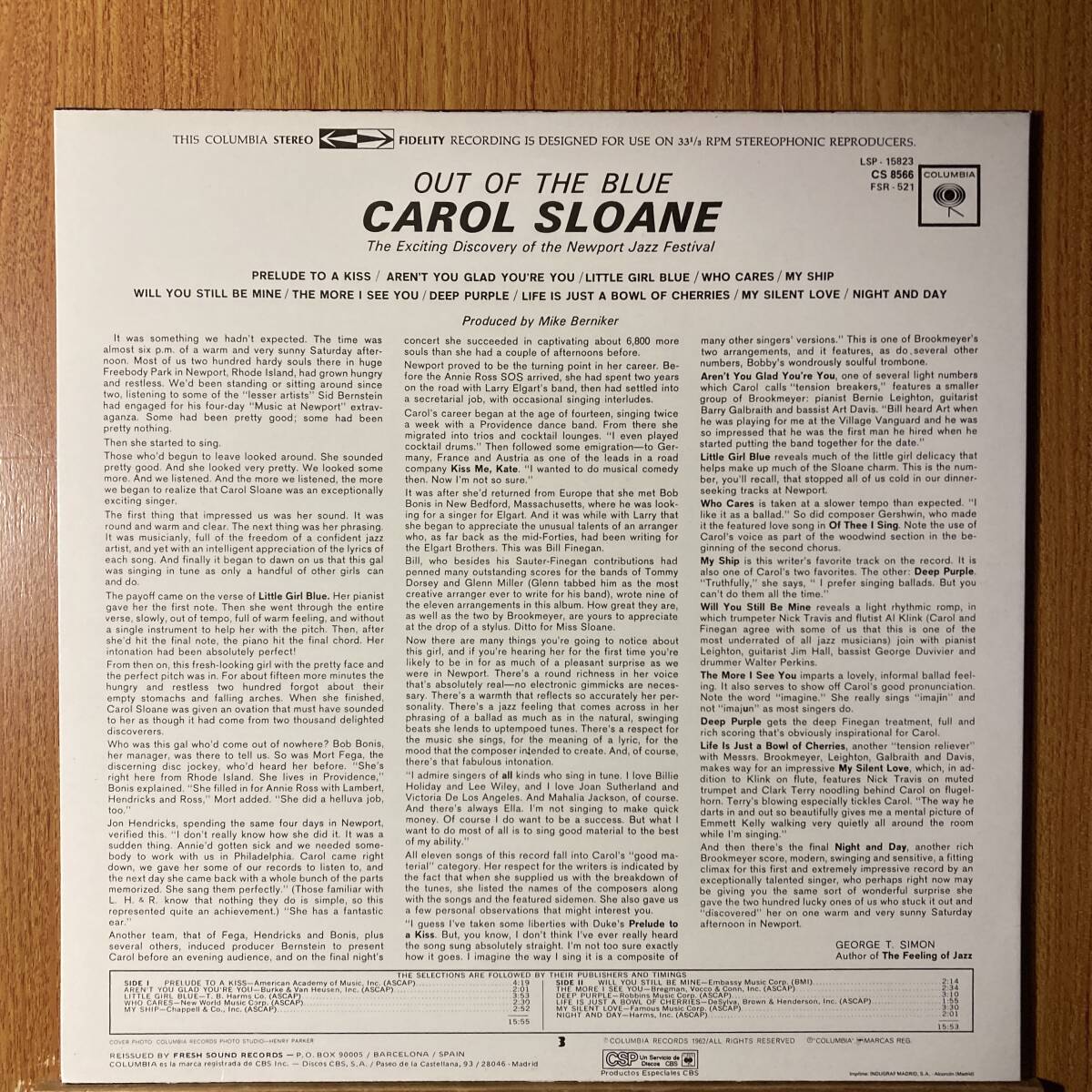  Carol *s заем / наружный *ob* The * голубой *CAROL SLOANE / OUT OF THE BLUE...*SPAIN запись FRESH SOUND RECORDS FSR-521*COLUMBIA