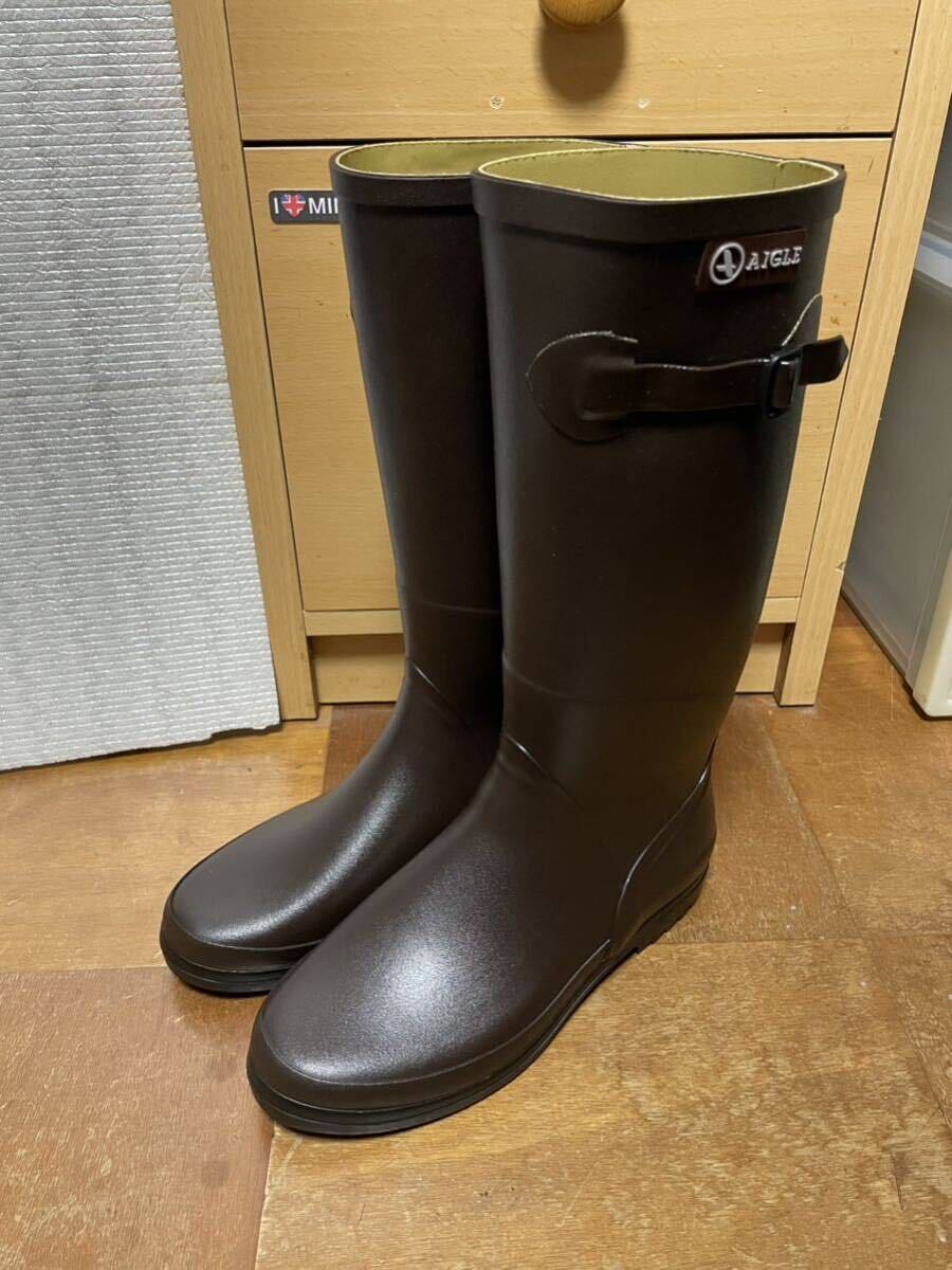 AIGLE エーグル レインブーツ 長靴 シャンタベル　ブラウン　サイズ39 フランス製　アウトドア キャンプ　雨対策　足長効果　美品☆_画像2