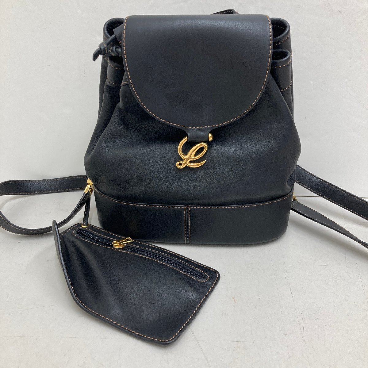 ◆◇[6] LOEWE ロエベ リュックサック ミニリュック バックパック レザー 黒 06/032606ｍ◇◆の画像1