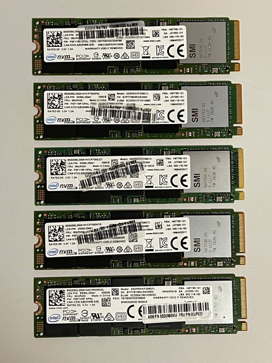 送料無料 フォーマット済 M.2 SSD 256GB 5個セット intel/インテル製 SSDPEKKF256G7L 256GB M2 SSD SATA3 NVMe_画像1