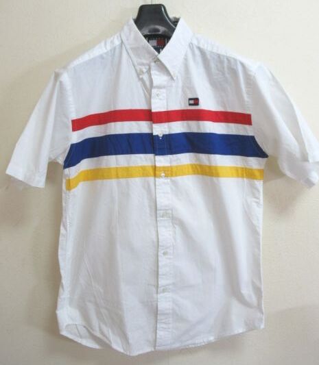 90S トミーヒルフィガー 国旗タグ 半袖 コットンシャツ Lの画像1
