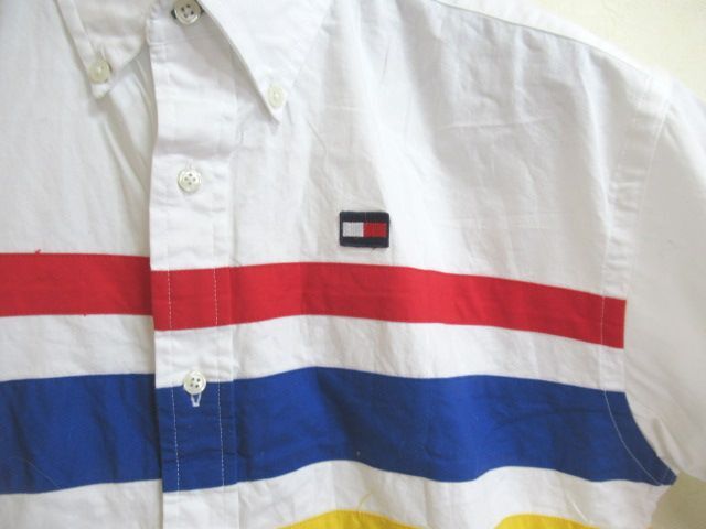 90S トミーヒルフィガー 国旗タグ 半袖 コットンシャツ Lの画像2