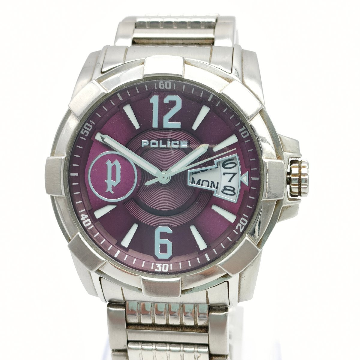 POLICE ポリス 12221J クォーツ メンズ 腕時計 QUARTZ シルバー メンズ 腕時計 ジャンク品 不動品 S742の画像3