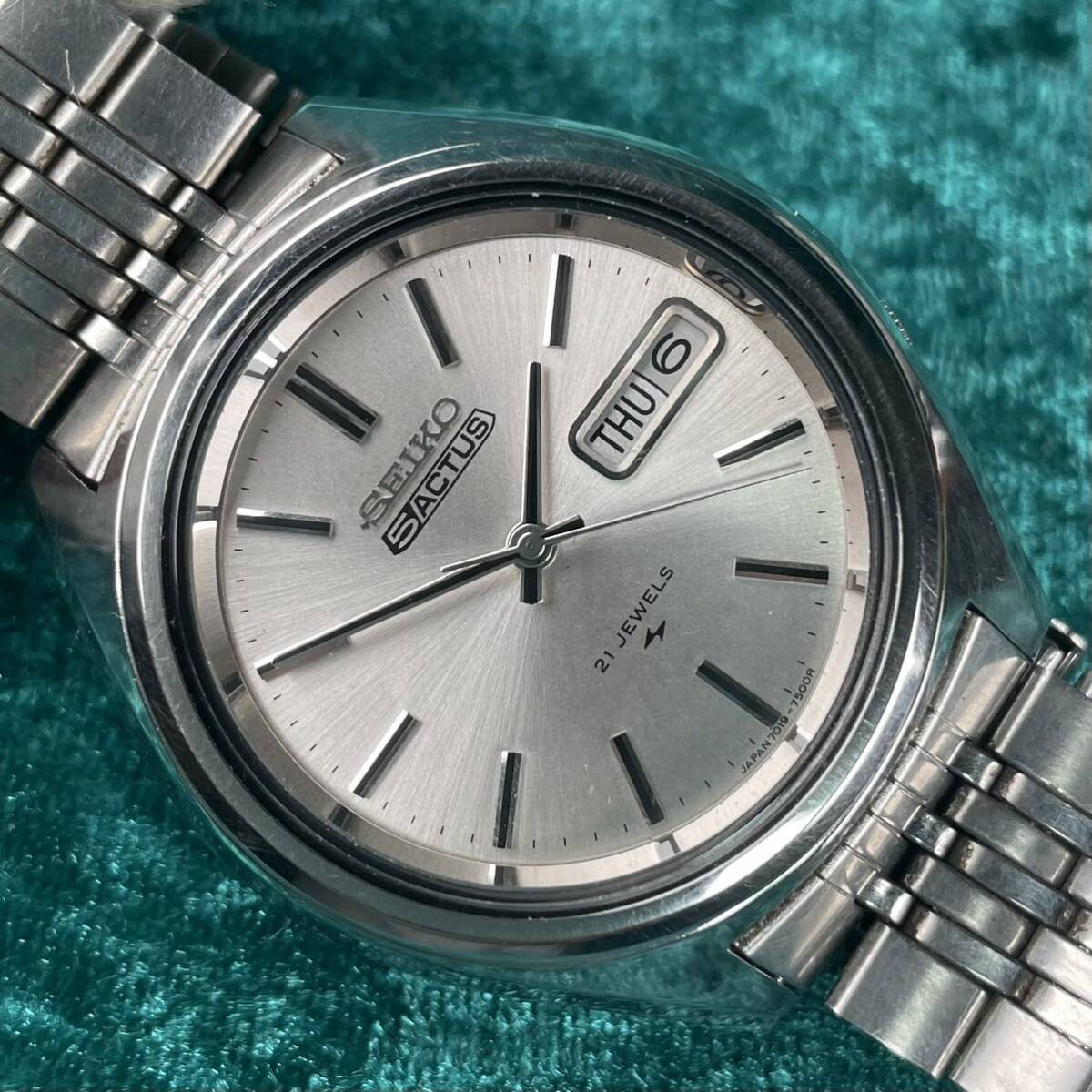 11ビンテージ OH済 精工舎SEIKO セイコー 5ACTUS 21石 7019-7060 ガラス新品交換済 オリジナルブレス 機械式自動巻 剣針の画像1