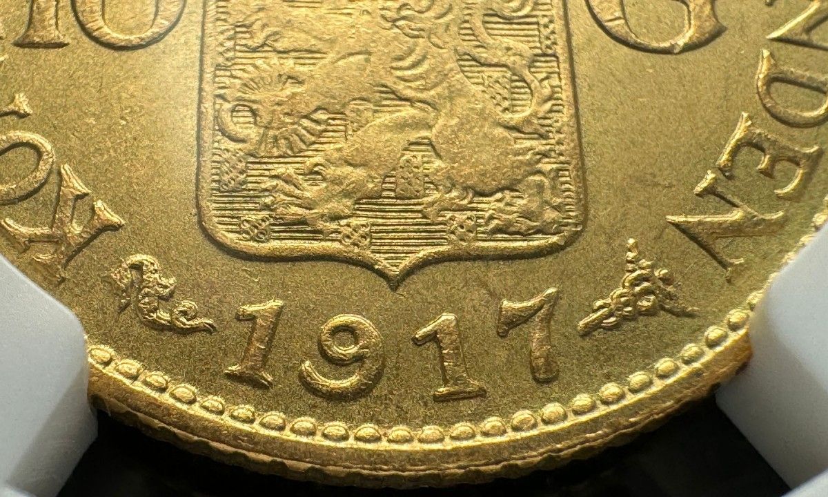 MS64 オランダ 1917年10ギルダー金貨 NGC ウィルヘルミナ女王